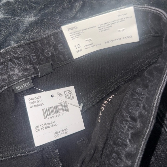 AE Dreamy Drape Stretch Super High-Waisted Baggy Wide-Leg Jean in Black, 10R NWT - Picture 3 of 6